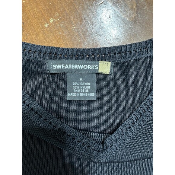 Sweater Works Womens Y2K Flamingo Sequin Knit Top Sz S Black Pink Mob Wife - Picture 10 of 12